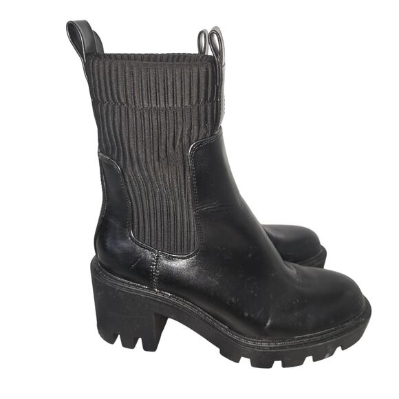 Zara Chelsea Boots Womens 36 Black Lug Ribbed Sock Grunge Punk Platform Bootie - Picture 1 of 9